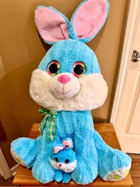 Giant Easter Bunny Plush 22 Inch Blue Bunny With Baby Bunny
